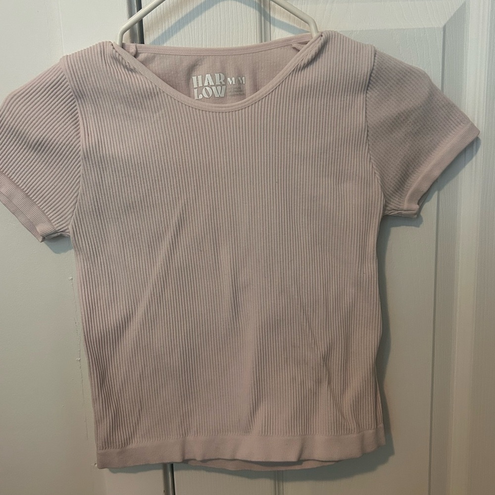 adidas Ribbed Short Sleeve Tee in Light Mauve
